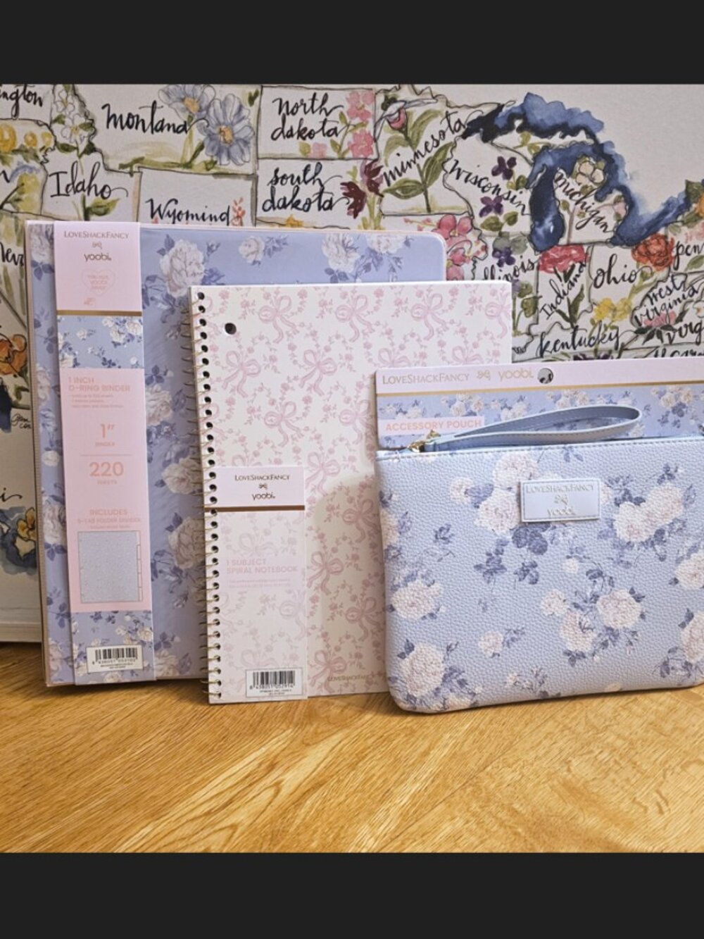 LoveShackFancy Target blue binder Coquette Bow notebook everblooming pencil case